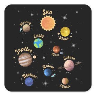 Solar System Planets Kids Knowledge Outer Space Square Sticker