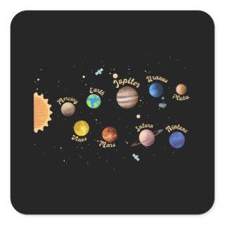 Solar System Planets Kids Knowledge Outer Space Square Sticker