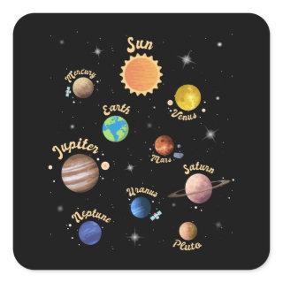 Solar System Planets Kids Knowledge Outer Space T- Square Sticker