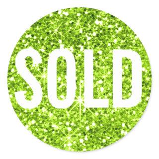 Sold Out Glitter Green White Real Estate Agent Classic Round Sticker