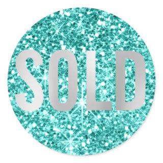 Sold Out Glitter Silver Gray  Real Estate Agent Classic Round Sticker