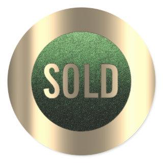 Sold Out Green Sepia Metallic Real Estate Agent Classic Round Sticker