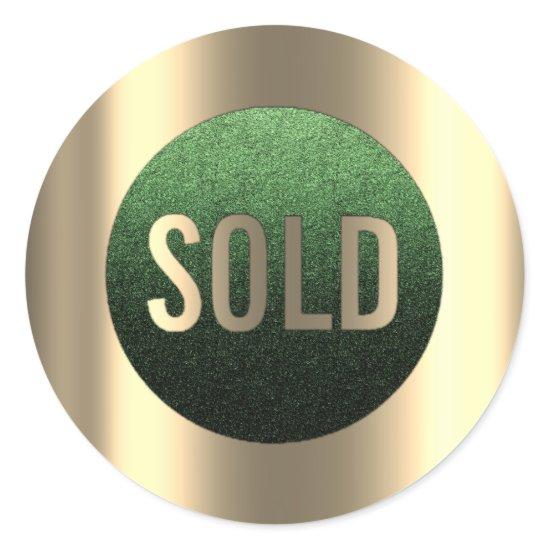 Sold Out Green Sepia Metallic Real Estate Agent Classic Round Sticker