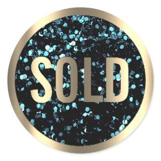 Sold Out Teal Sequin Metallic Real Estate Agent Classic Round Sticker