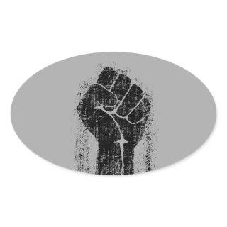 Solidarity Fist Grunge Distressed Style Oval Sticker