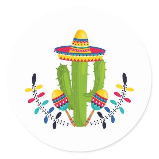 Sombrero wearing Cactus with Maracas Classic Round Sticker