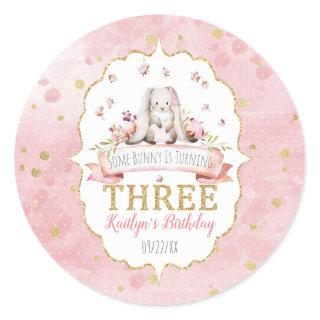 Some Bunny is Turning Three 3rd Birthday Favor Classic Round Sticker