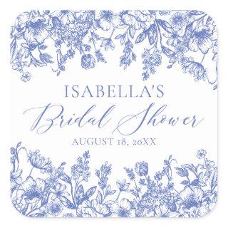 Something Blue Watercolor Flowers Bridal Shower Square Sticker