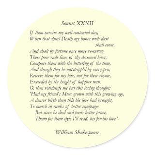 Sonnet # 32 by William Shakespeare Classic Round Sticker