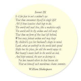 Sonnet # 9 by William Shakespeare Classic Round Sticker