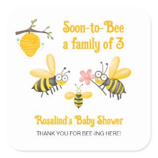 Soon To Bee A Family Of 3 Bumble Bee Baby Shower Square Sticker