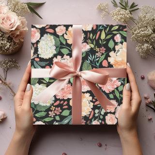 Sophisticated Blush Peach Watercolor Floral Black