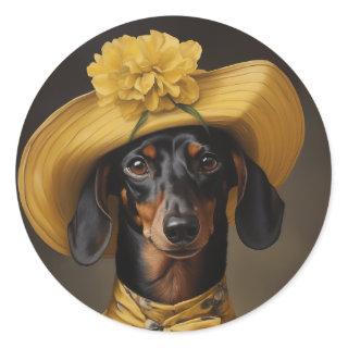 Sophisticated Dachshund in Yellow Classic Round Sticker