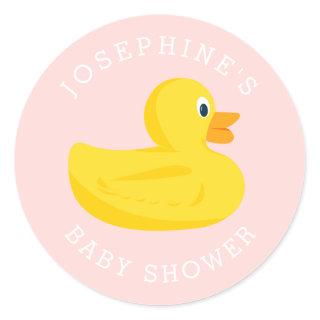 Sophisticated Duck Baby Shower Pink Custom Color Classic Round Sticker