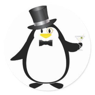 Sophisticated Penguin with Martini Classic Round Sticker