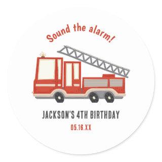 Sound The Alarm Firetruck Birthday Party Classic Round Sticker