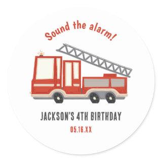 Sound The Alarm Firetruck Birthday Party Classic Round Sticker