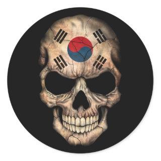 South Korean Flag Skull on Black Classic Round Sticker