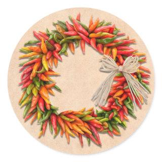 Southwest Chile Ristra Wreath Holiday Christmas Classic Round Sticker