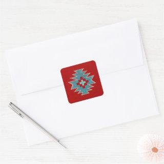 Southwest Mesas Red & Turquoise geometric pattern Square Sticker