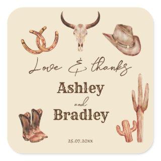 Southwestern country ranch western cowgirl wedding square sticker