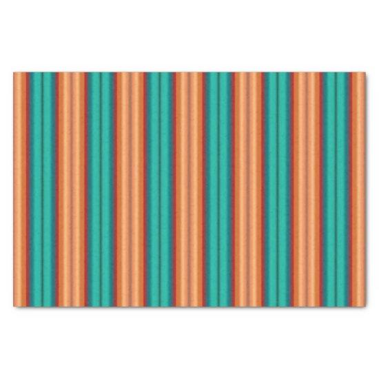 Southwestern Orange Red Turquoise Rainbow Stripes Tissue Paper