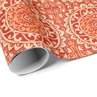 Southwestern Sun Mandala Batik, Coral Orange