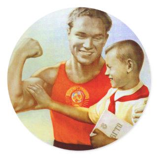 Soviet Exercise Propaganda Classic Round Sticker