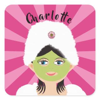 Spa Pamper Girly Kids Cute Happy Birthday Party Sq Square Sticker