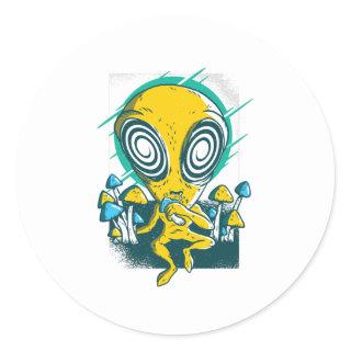 Space Alien Trippy Psychedelic Mushrooms Classic Round Sticker