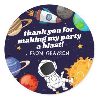 Space Astronaut Birthday Thank You Classic Round Sticker