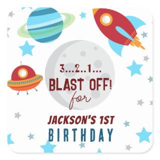 Space Blast Off 1st Birthday  Square Sticker