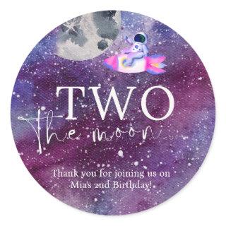 Space Galaxy Two the Moon Birthday Thank you  Classic Round Sticker