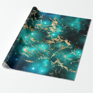 Space Marble Black Green Starry Night Golden