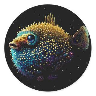Space Pufferfish Classic Round Sticker