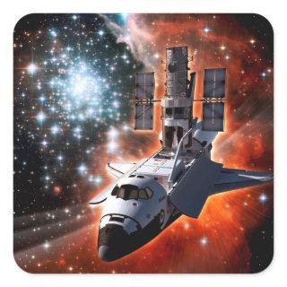 Space Shuttle Atlantis Hubble Telescope Artwork Square Sticker