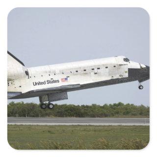 Space Shuttle Discovery approaches landing 4 Square Sticker