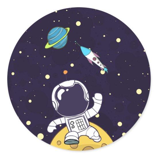 Spaceman Exploring Outer Space Classic Round Sticker