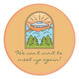 Spaceship UFO Space Visitors Meet Again  Classic Round Sticker