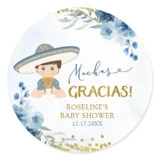 Spanish Blue Es Biño Boy Baby Shower Gracias Classic Round Sticker