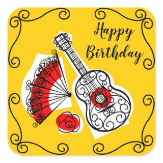 Spanish Souvenirs Corners Birthday sticker square