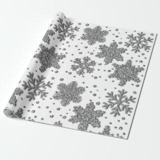 Sparkling silver tinsel snowflakes holiday pattern