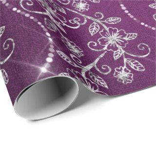 Sparkly Diamonds Silver Floral Purple Gray Plum