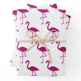 Sparkly flamingo Pink glitter pattern white  Sheets