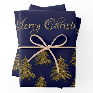 Sparkly gold Christmas tree on blue Christmas  Sheets