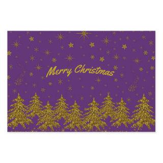 Sparkly Gold Christmas tree, stars, snow on purple  Sheets