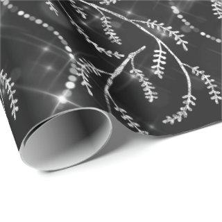 Sparkly Gray  Black Laurel Floral Silver Diamonds