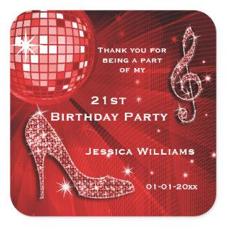 Sparkly Heels, Music, Disco Ball Party Square Sticker