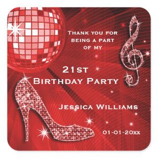 Sparkly Heels, Music, Disco Ball Party Square Sticker