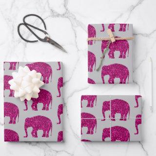 Sparkly hot pink Elephant sparkles pattern gray  Sheets